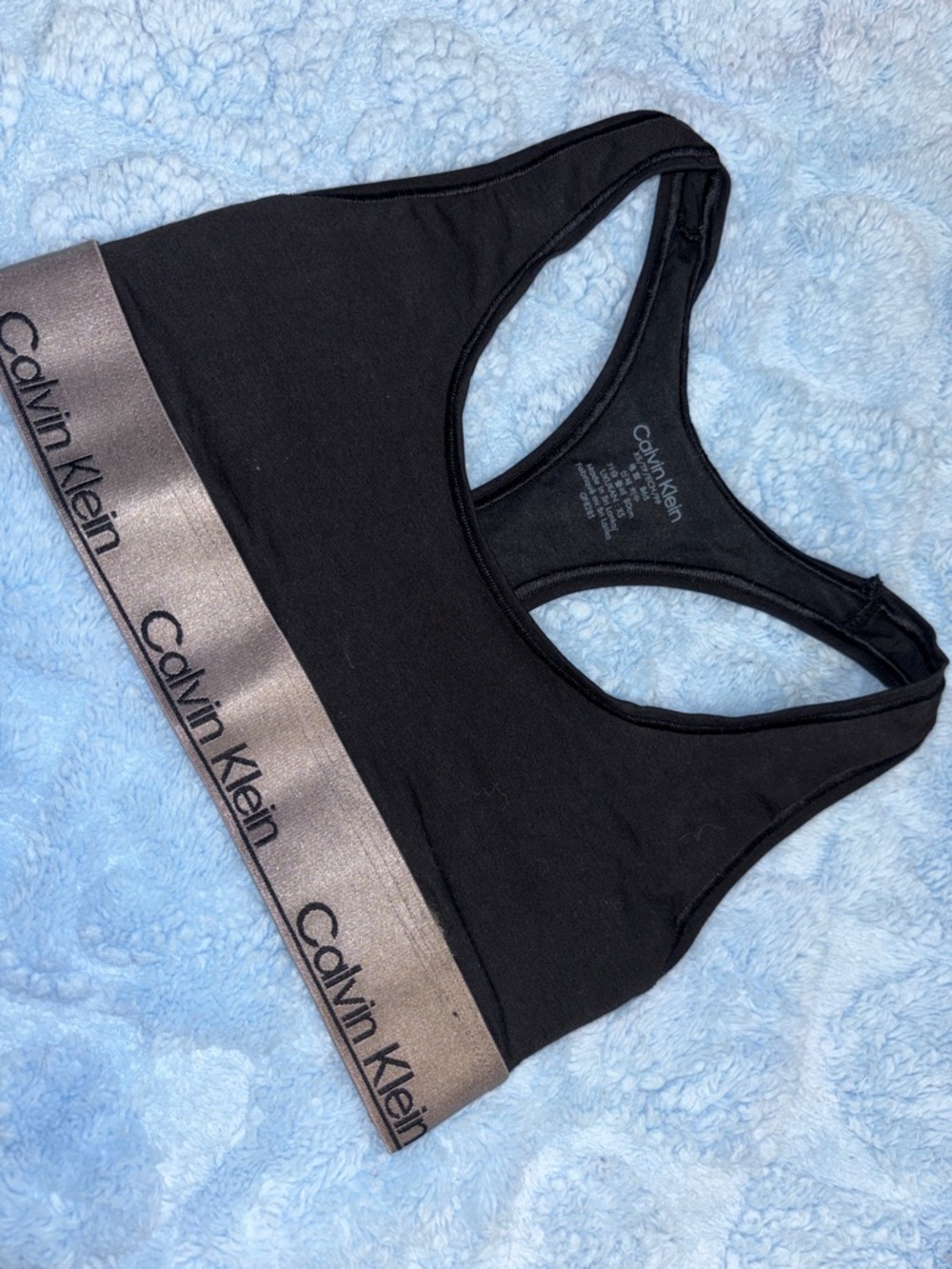 Calvin Klein Black Racerback Bralette with Metallic Silver Logo Band